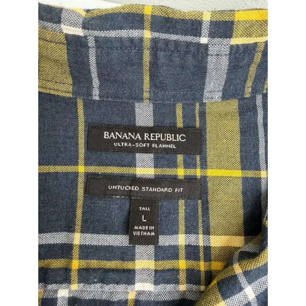 Banana Republic Ultra-Soft Flannel Button Down Shirt Men's Sz L Tall Untucked